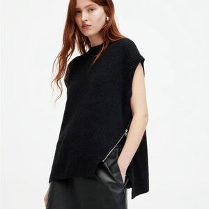 All Saints Castel Side Zip Black Sleeveless Sweater, Sz S, NWOT